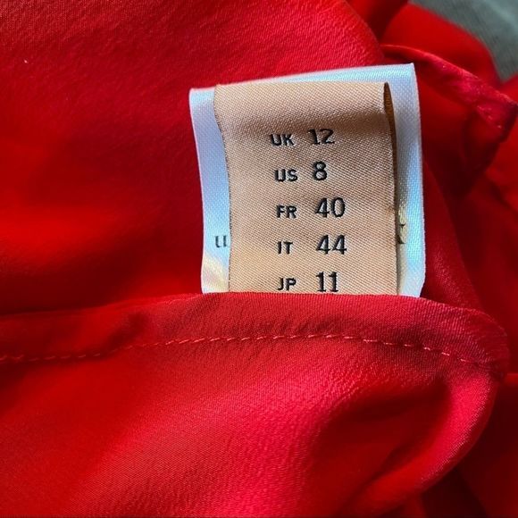 RED SILK DRESS Pure Silk 100% with Ruffles Size 8 Medium - Picture 13 of 14